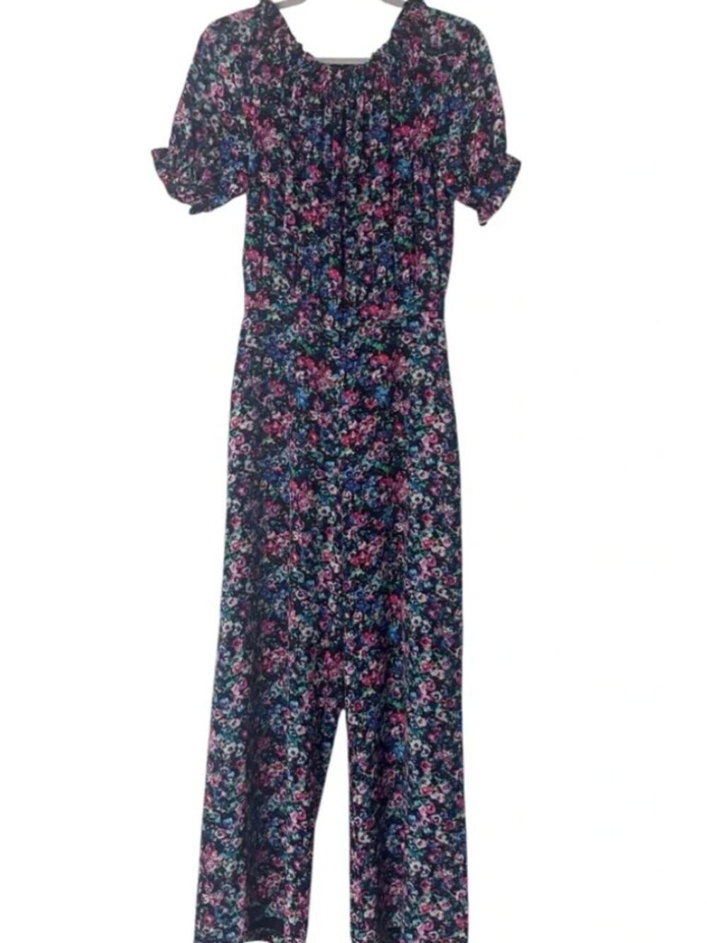 SALONI Juli off-the-shoulder printed silk crepe de chine wide-leg jumpsuit US 6 - Picture 5 of 5